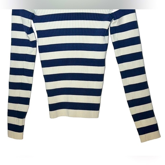 NEW Madewell V-Neck Sweater in Stripe, Navy & Ivory, Size Large - Picture 11 of 14